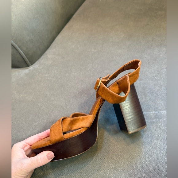 Zara Basic Collection Brown Block Chunky Heeled Sandals Size 7.5 - Picture 6 of 10